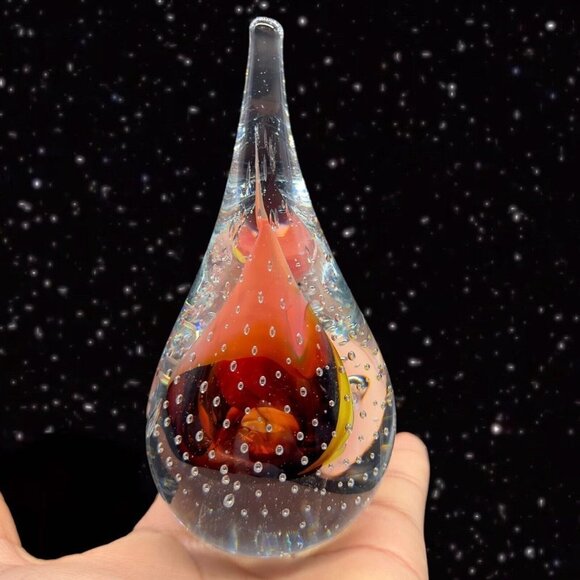 Vintage M Pyrcak Polish Art Studio Tear Drop Flame Glass Paperweight Signed MP - Picture 1 of 15